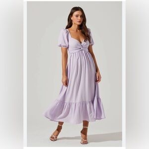 ASTR the Label Tie Back Puff Sleeve Midi Dress NWOT - Medium - Lavender Purple